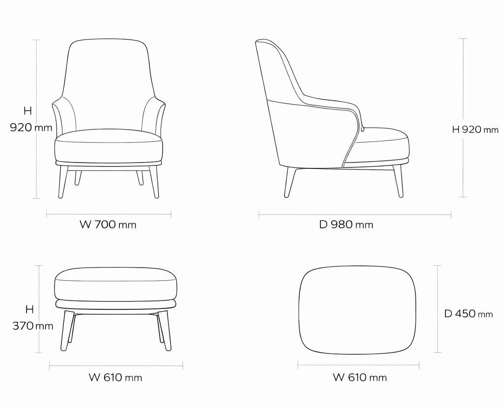 Схема сборки Кресло с оттоманкой Leslie by Minotti